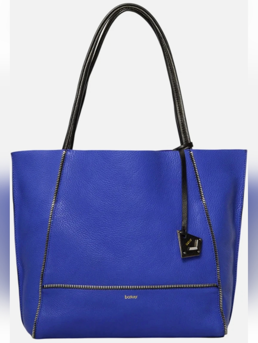 Botkier Soho Cobalt Blue Leather Tote Bag with Zipper Accents